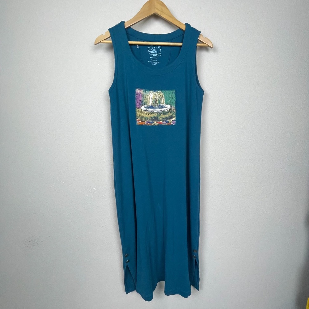 Michael Leu Green 90s Art Print Sleeveless Midi Dress Size‎ S Vintage
